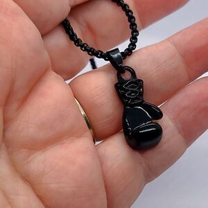 Boxing Glove Pendant Unisex Black Necklace 23" Chain Fitness Boxer Training NEW
